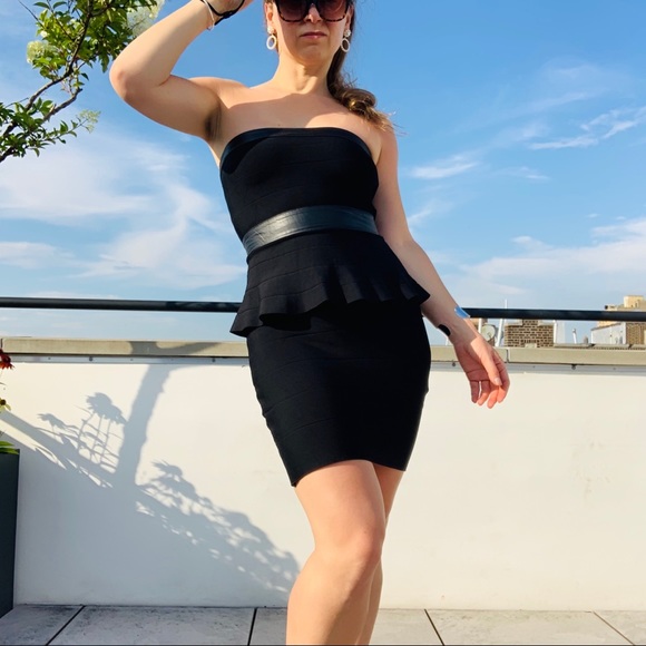 Bebe Strapless Bandage Leather Peplum BodyconDress - Picture 10 of 16